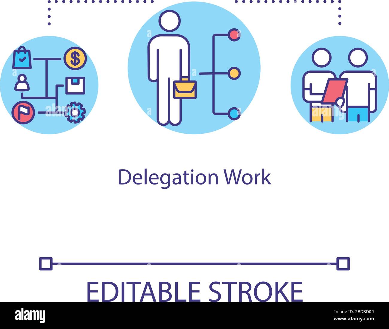 Delegation work concept icon. Responsibility and authority idea thin line illustration. Subordination. Management, supervision. Vector isolated Stock Vector