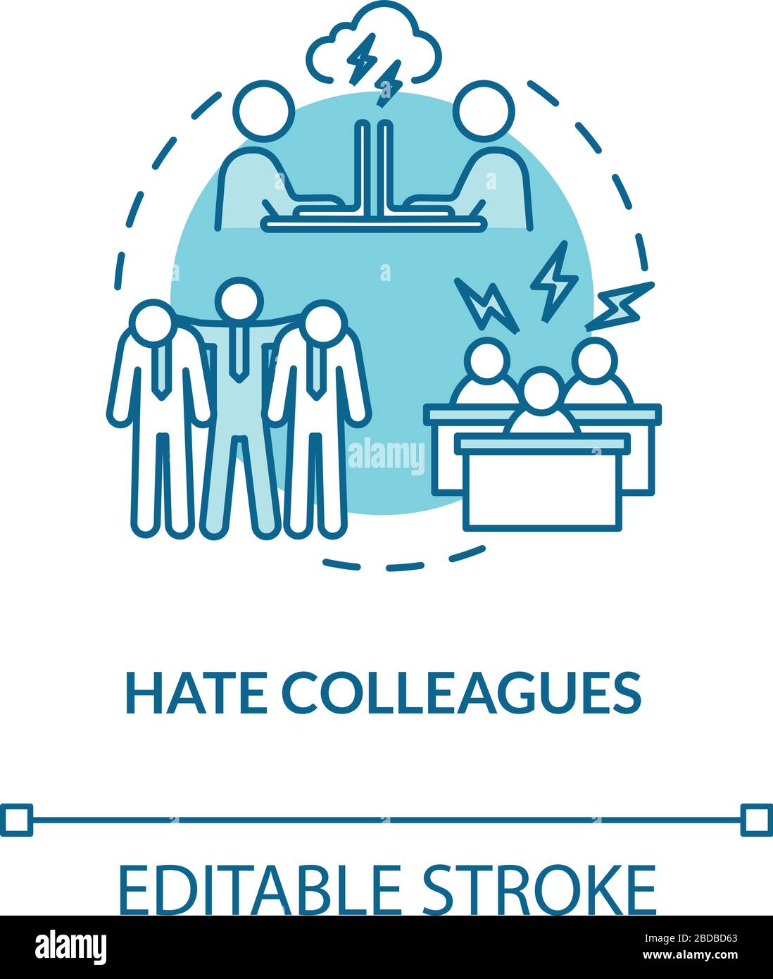 Hate colleagues turquoise concept icon. Angry with team. Displeased with coworkers. Burnout cause idea thin line illustration. Vector isolated outline Stock Vector