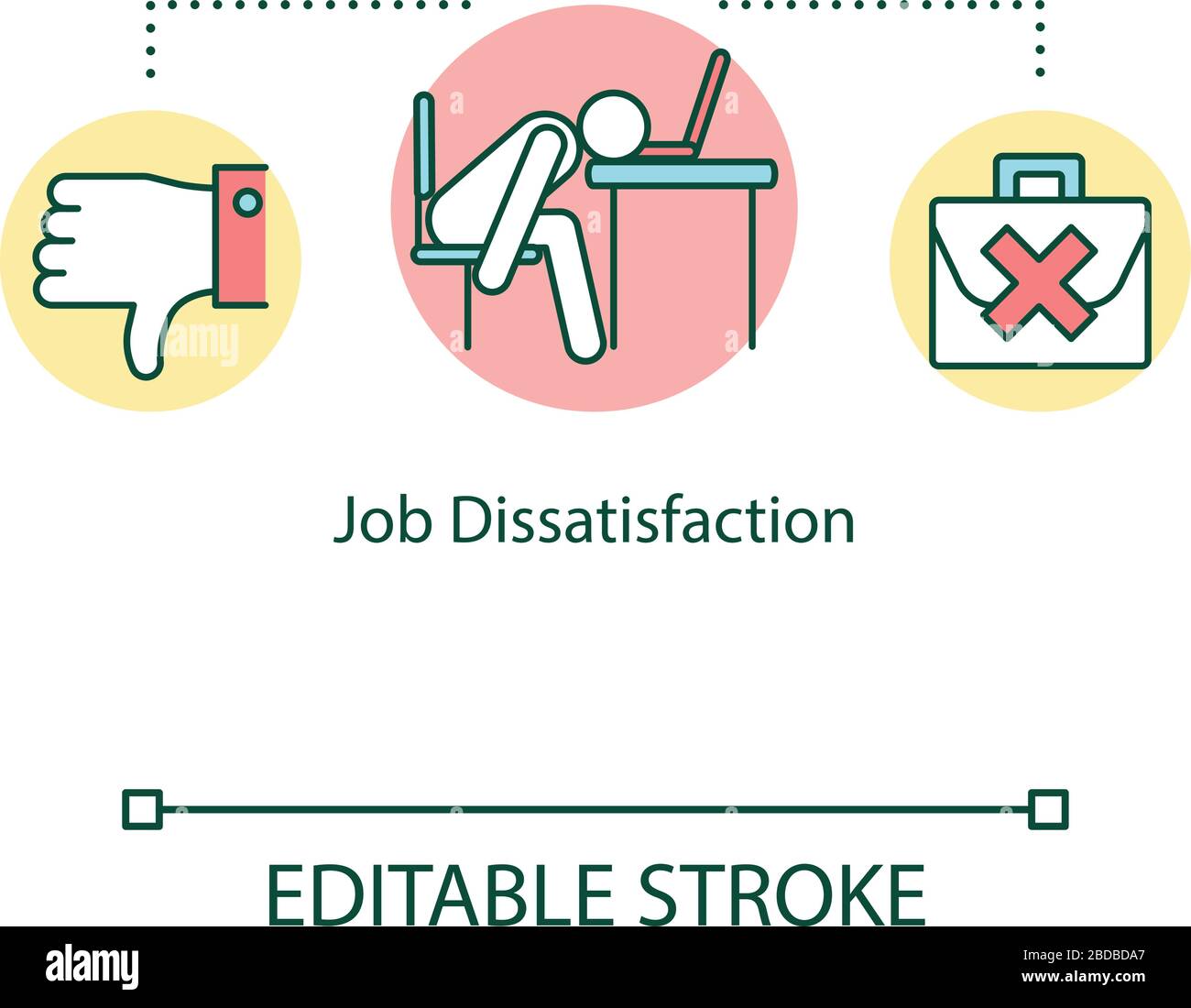 Job dissatisfaction concept icon. Burnout idea thin line illustration. Feeling unmotivated. Poor working conditions. Lack of recognition. Vector Stock Vector