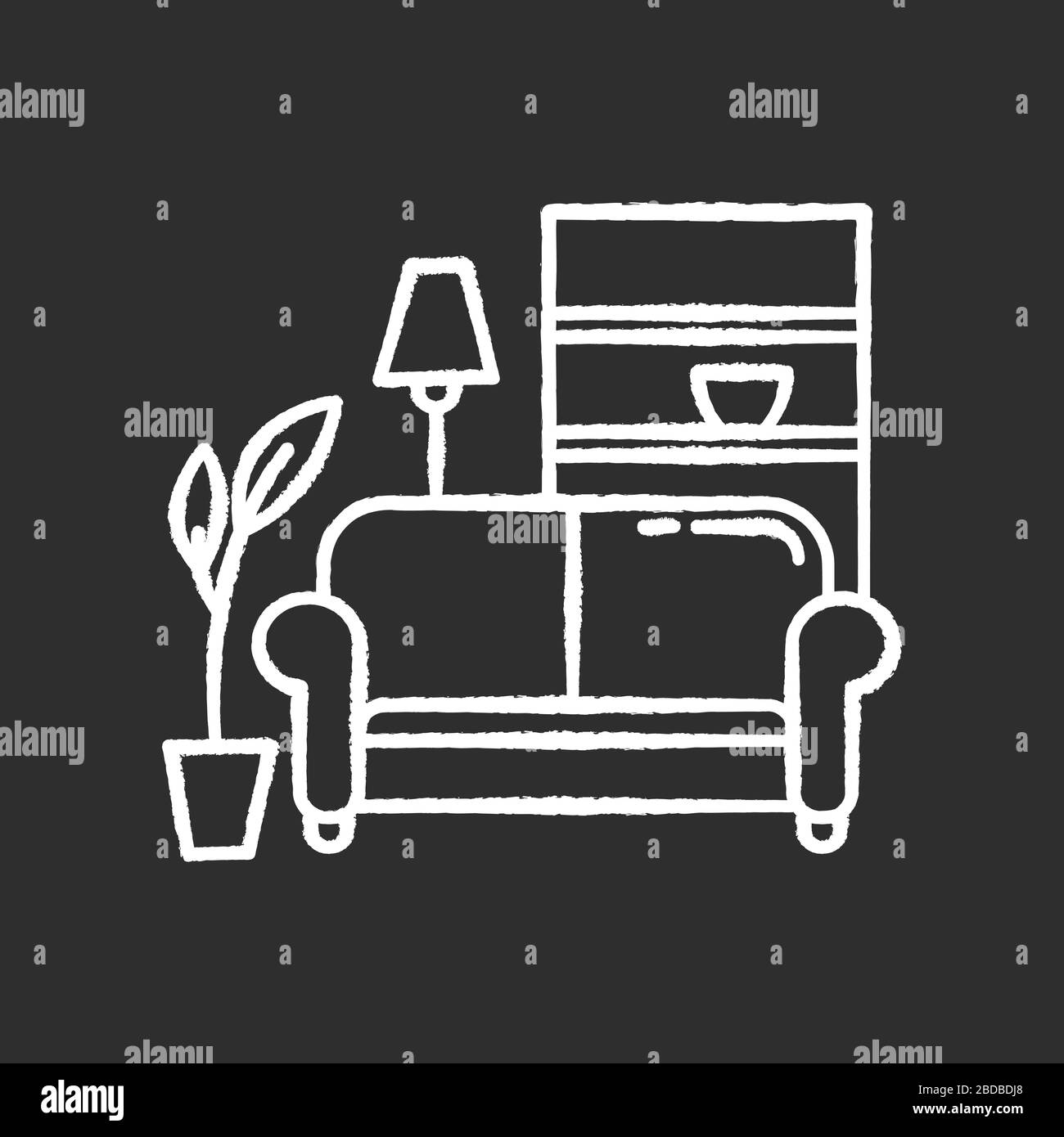 Apartment interior chalk white icon on black background. Living room