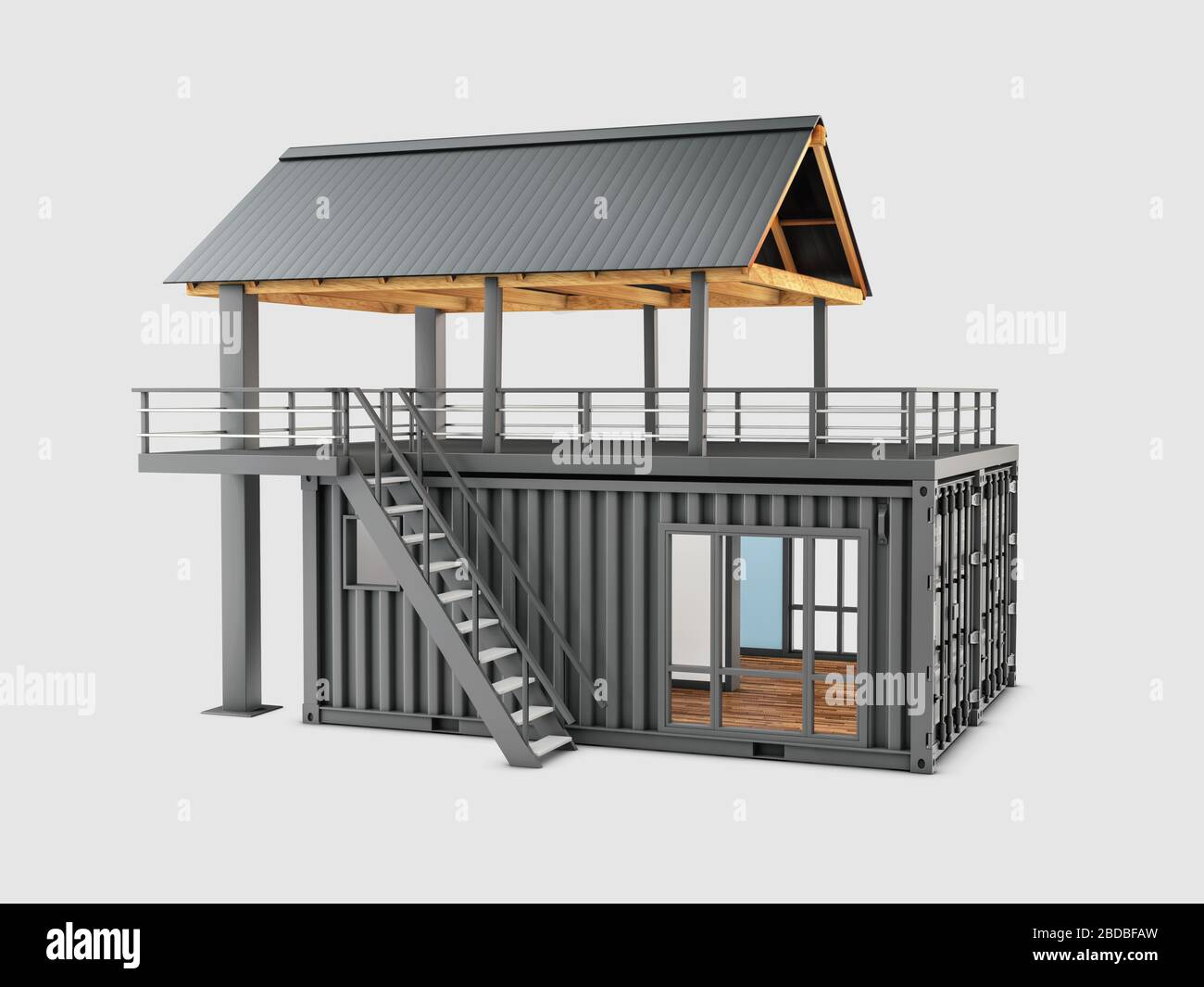 3d rendering of Converted old shipping container, isolated gray ...