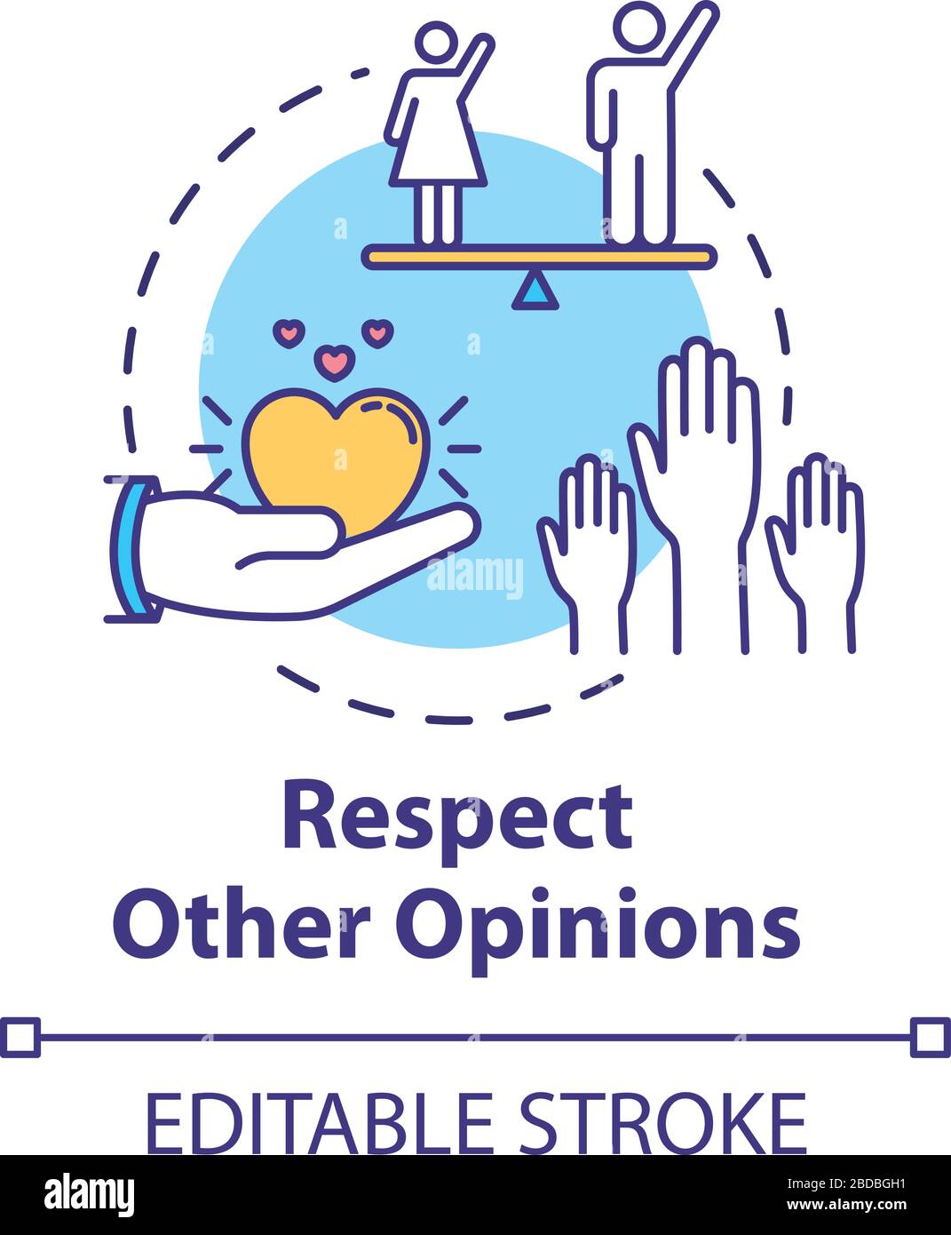 Respect other opinions concept icon. Understand and accept friends. Social relationship skill. Being respectful idea thin line illustration. Vector Stock Vector