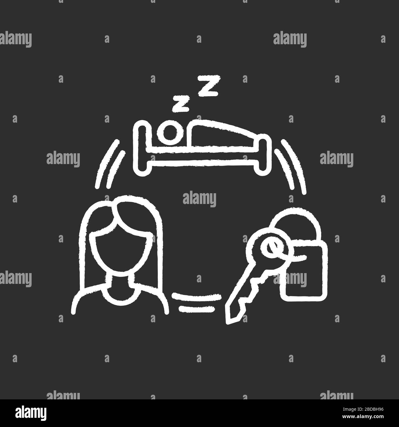 Renting hotel room chalk white icon on black background. Booking ...