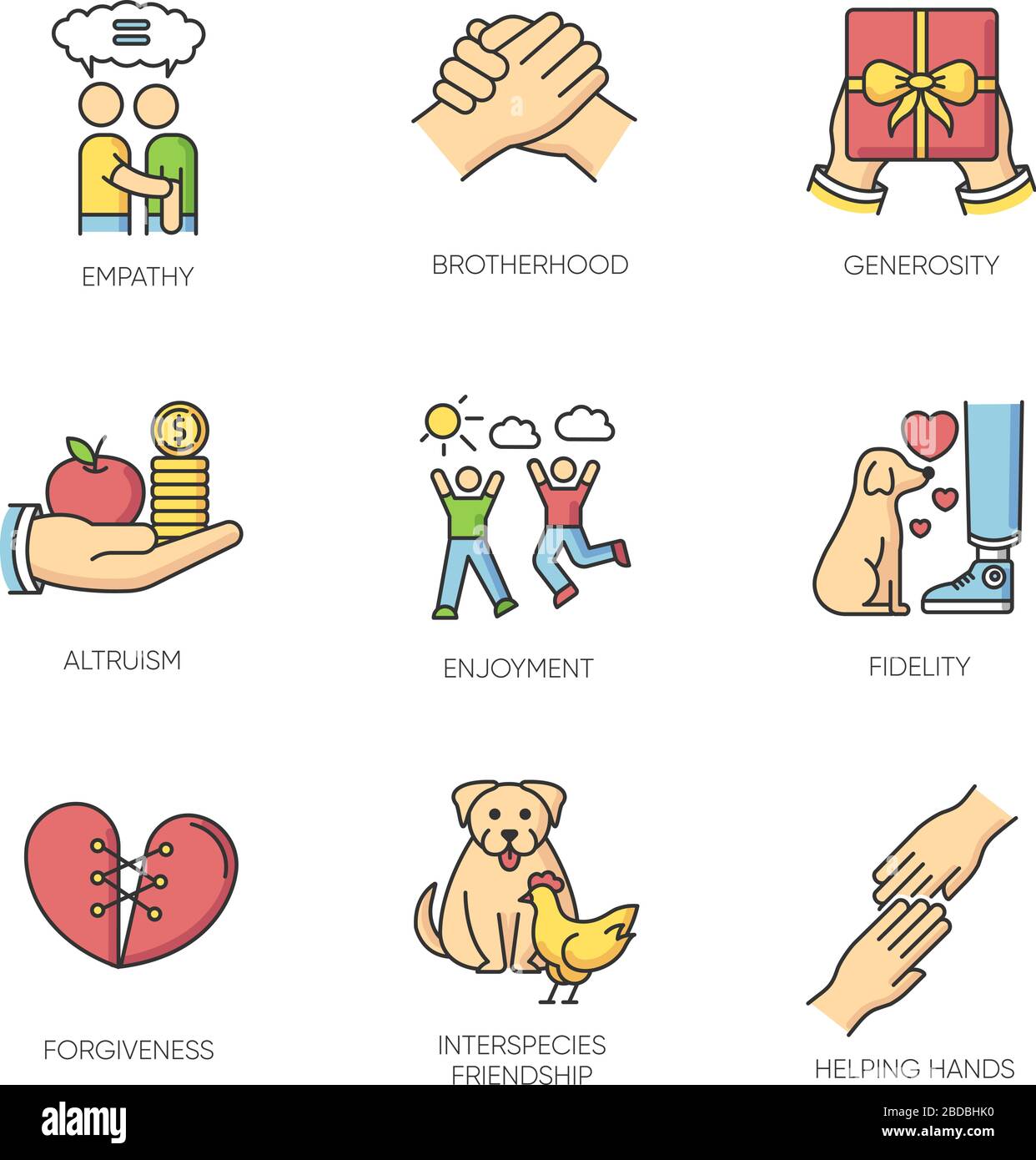 Friendship and support RGB color icons set. Best friends connection