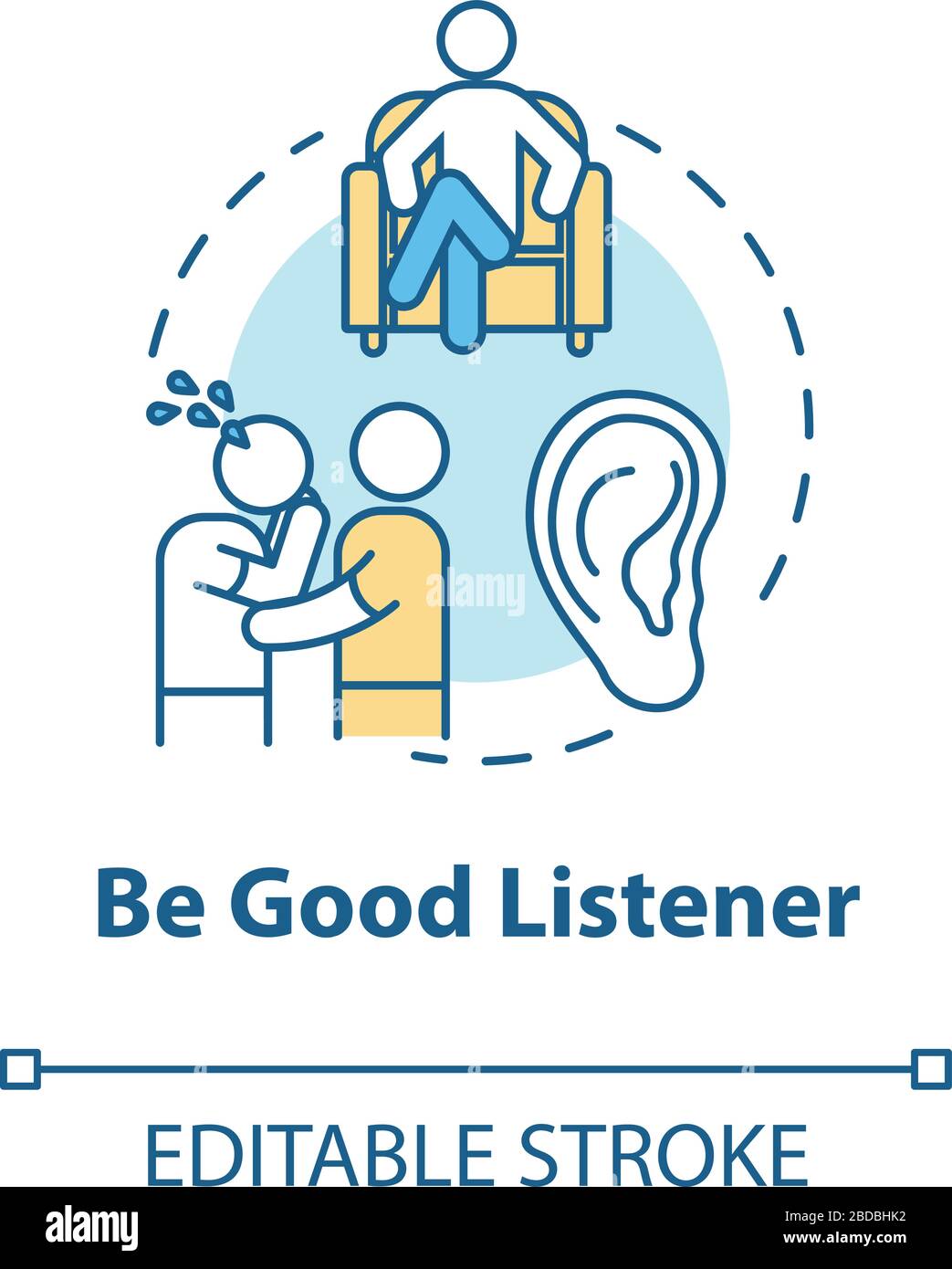 Be good listener concept icon. Friendship relationship advice. People psychological help. Best friend support idea thin line illustration. Vector Stock Vector