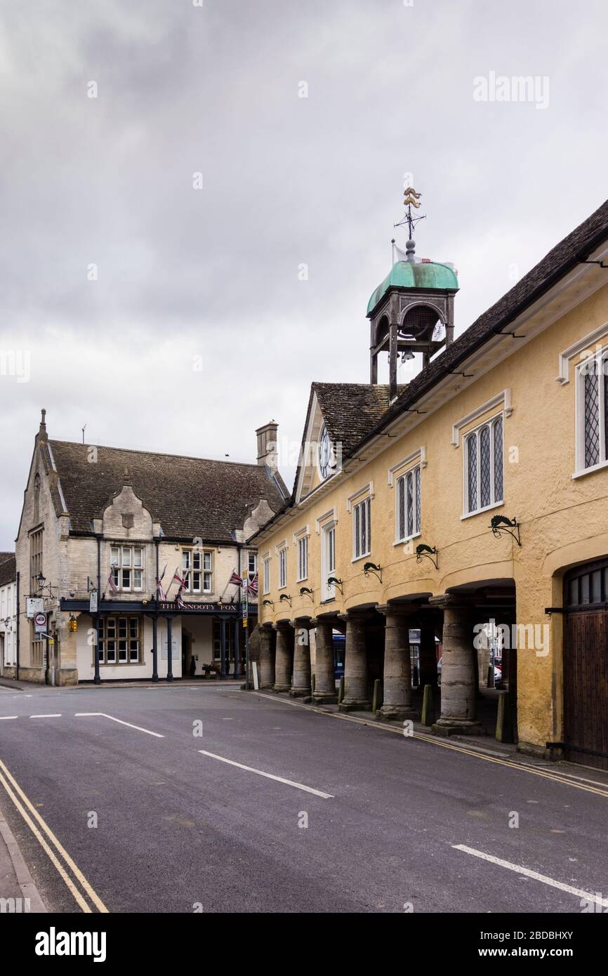 Empty street with no car and people due to lockdown caused by Covid 19, Tetbury, Gloucestershire, UK Stock Photo