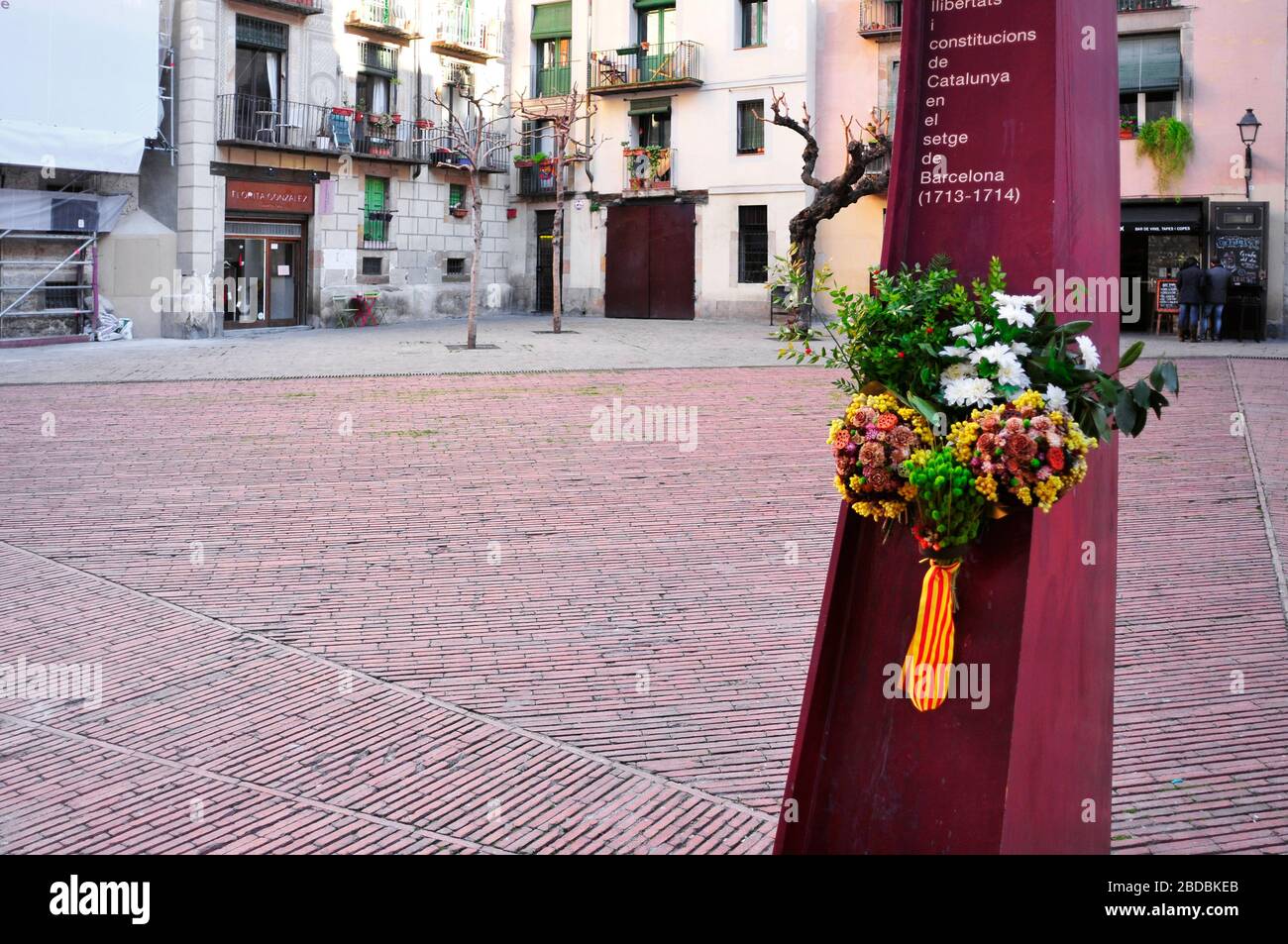 BARCELONA, SPAIN - JANUARY 10: El Fossar de les Moreres on January 10, 2015 in Barcelona, Spain. It is a memorial plaza with an eternal flame in memor Stock Photo