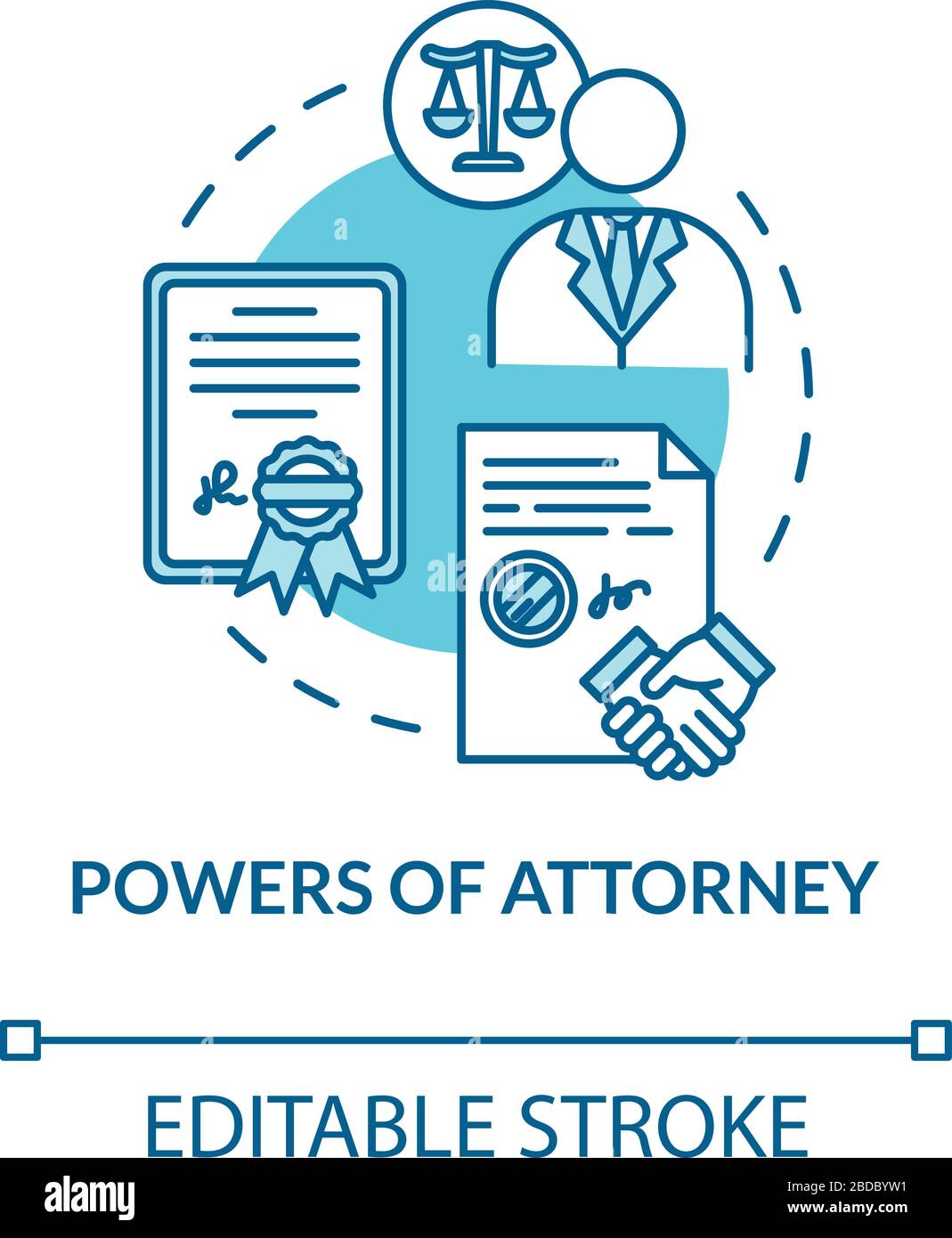 Powers of attorney turquoise concept icon. Legal representative