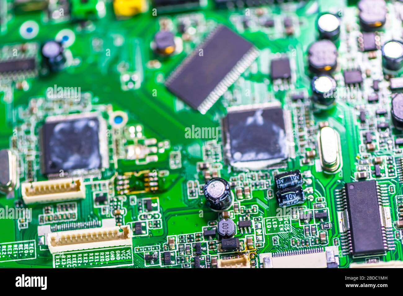 Green circuit board background of PC computer motherboard, green Electronic system computer