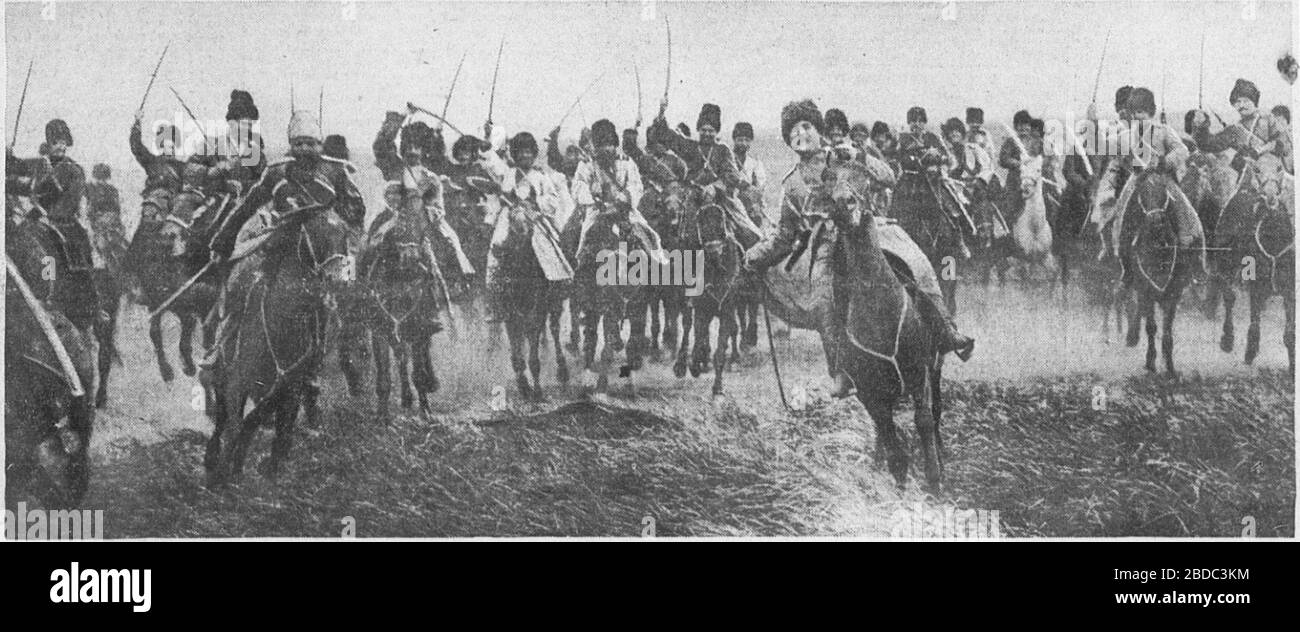 'Caption is Wild Charge of The Most-Feared Troops in the Army of the Czar, The Cossacks; Published March 01, 1915; Evening public ledger., March 01, 1915, Night Extra; Eastman Kodak Company; ' Stock Photo