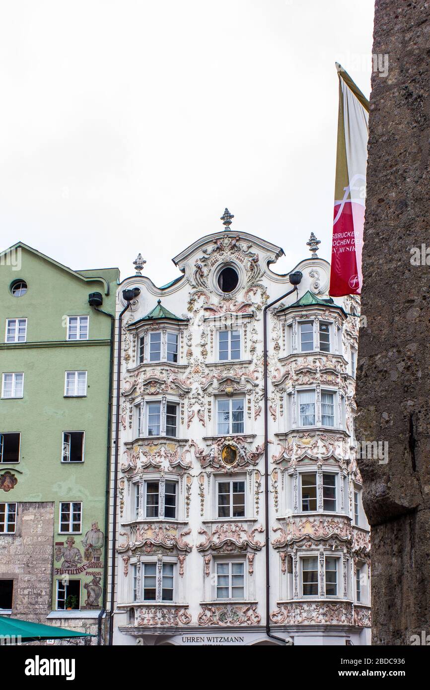 Innsbruck, Austria - August 12, 2019: Vie of Helbling House in the Old Town of Innsbruck. Stock Photo