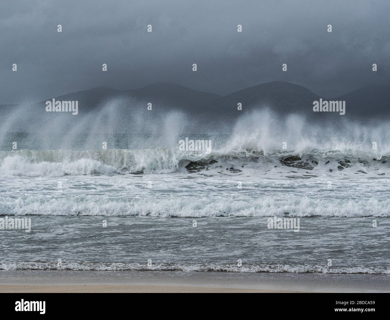 Stormy sea on the coast off Luskentyre beach on the Isle of Harris. The