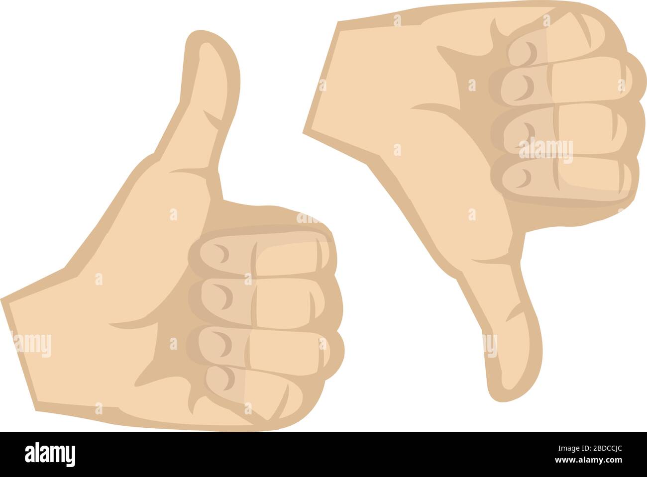 Thumbs up and thumbs down hand gesture isolated on white background. Stock Vector