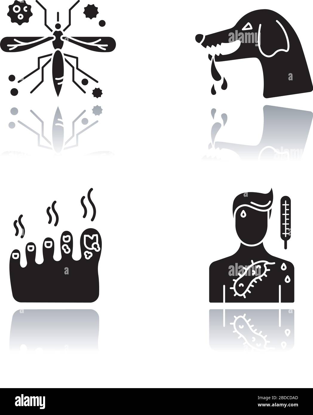 Viral and infectious diseases drop shadow black glyph icons set ...