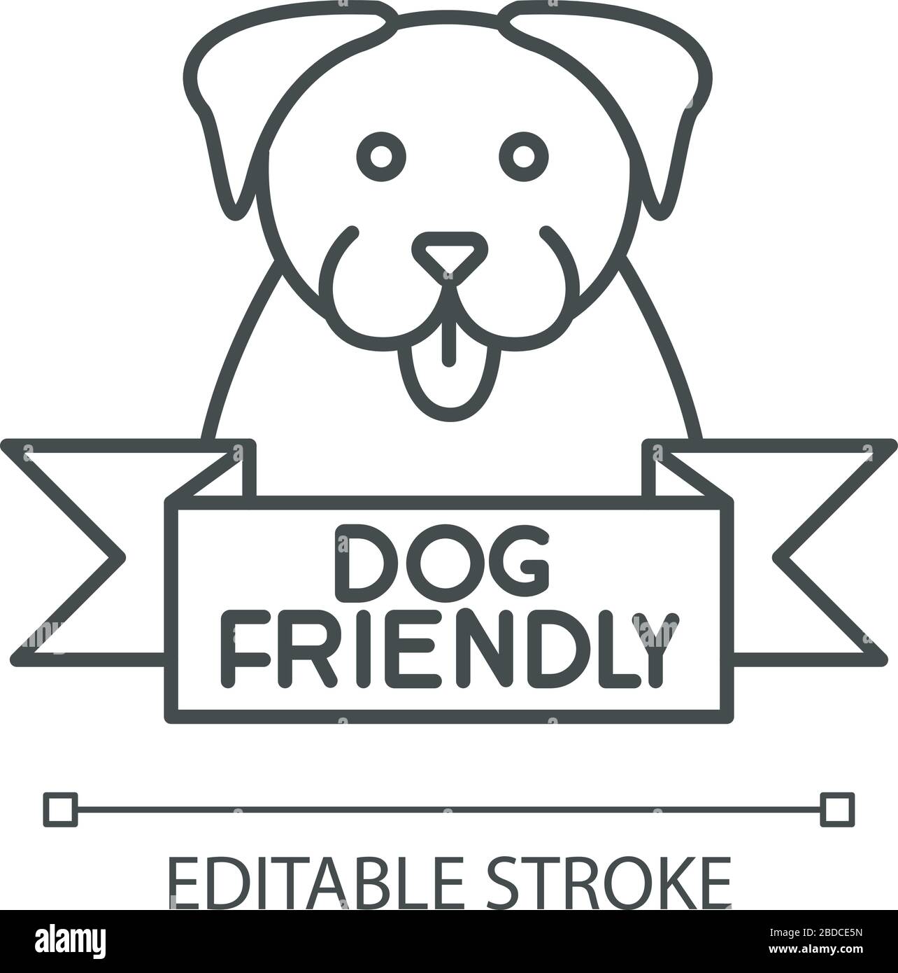 Dog friendly area pixel perfect linear icon. Puppy permitted zone mark, grooming, pets welcome. Thin line customizable illustration. Contour symbol Stock Vector