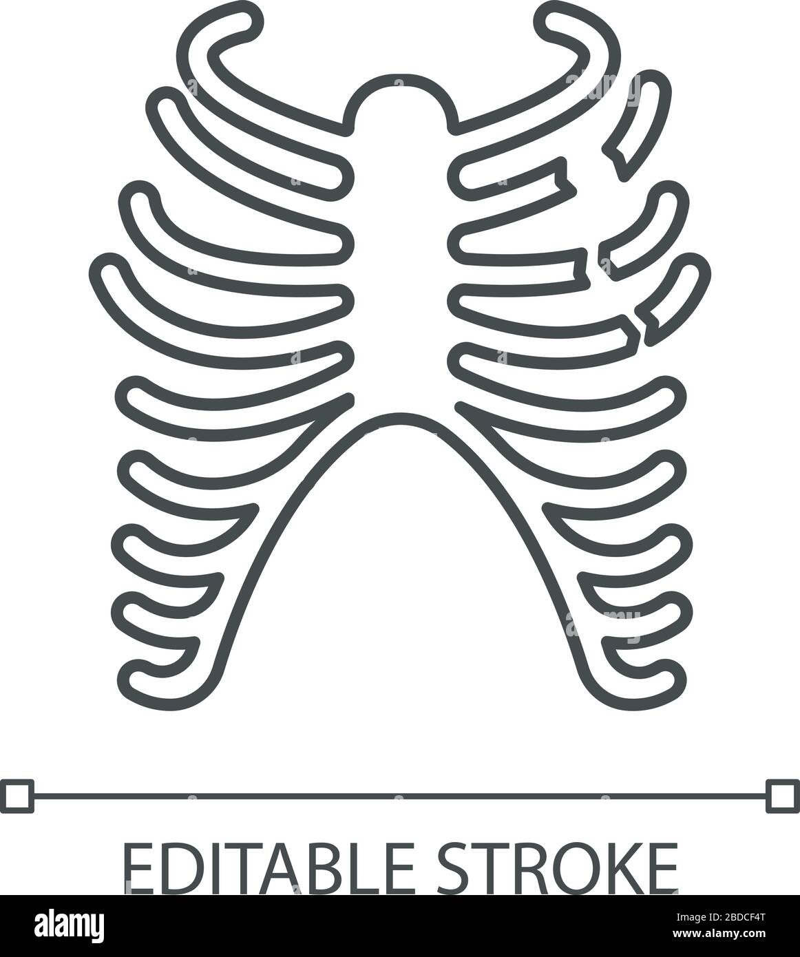 Rib fracture pixel perfect linear icon. Chest injury. Broken bones