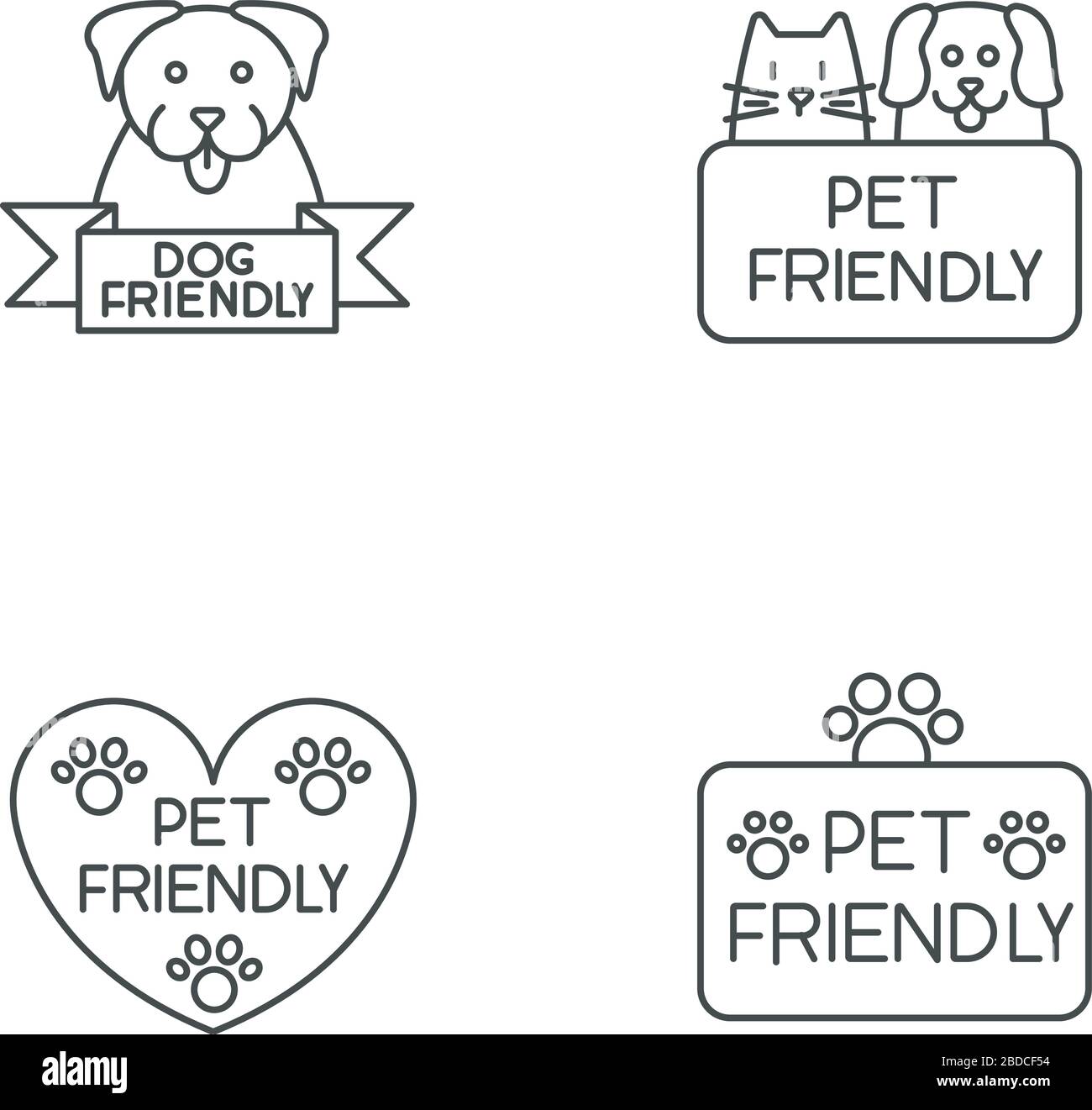 Pet friendly service pixel perfect linear icons set. Animals grooming