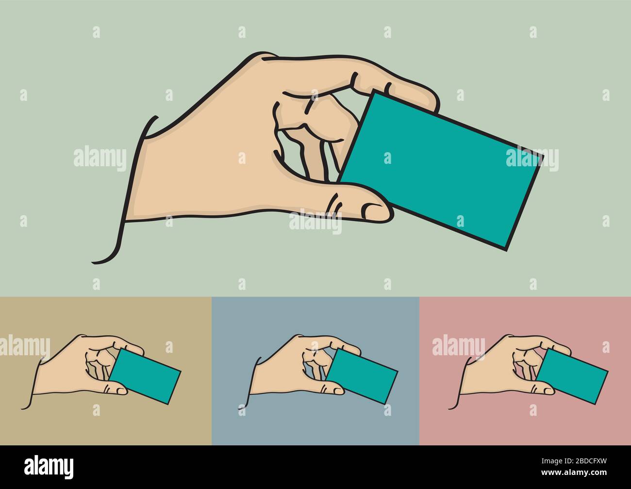 Vector illustration of a hand holding a blank business card with copy ...