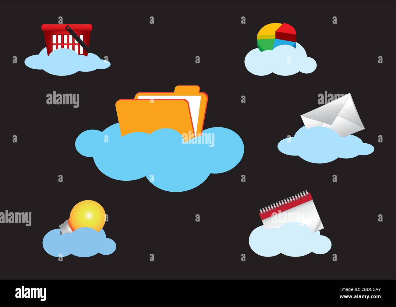 Vector illustration of icons for cloud computing concept Stock Vector