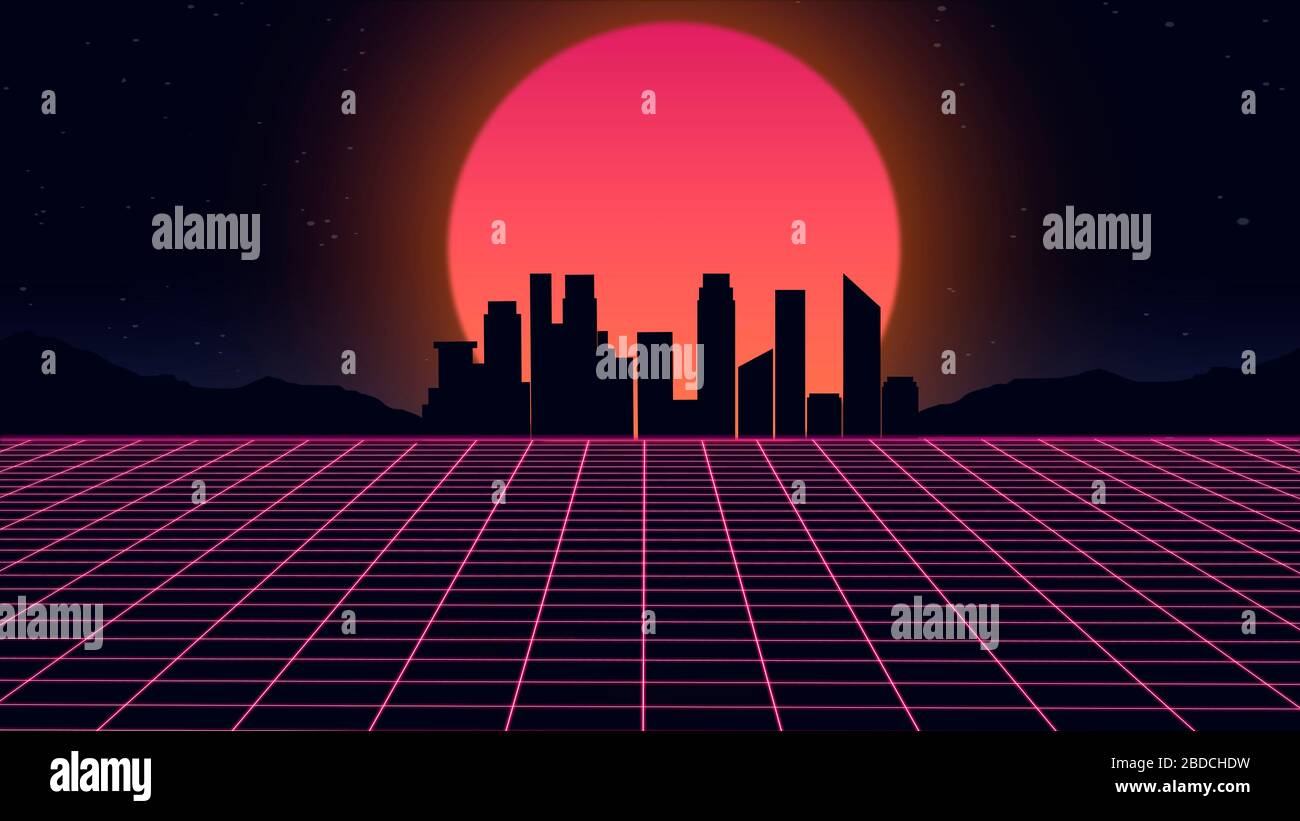Beautiful City Evening Synth Wave And Retro Wave Vaporwave Futuristic Aesthetics Ultraviolet Glowing Neon Style Stylish Poster Purpose Flyer Bright Colors And Geometric Lines Megapolis Stock Photo Alamy