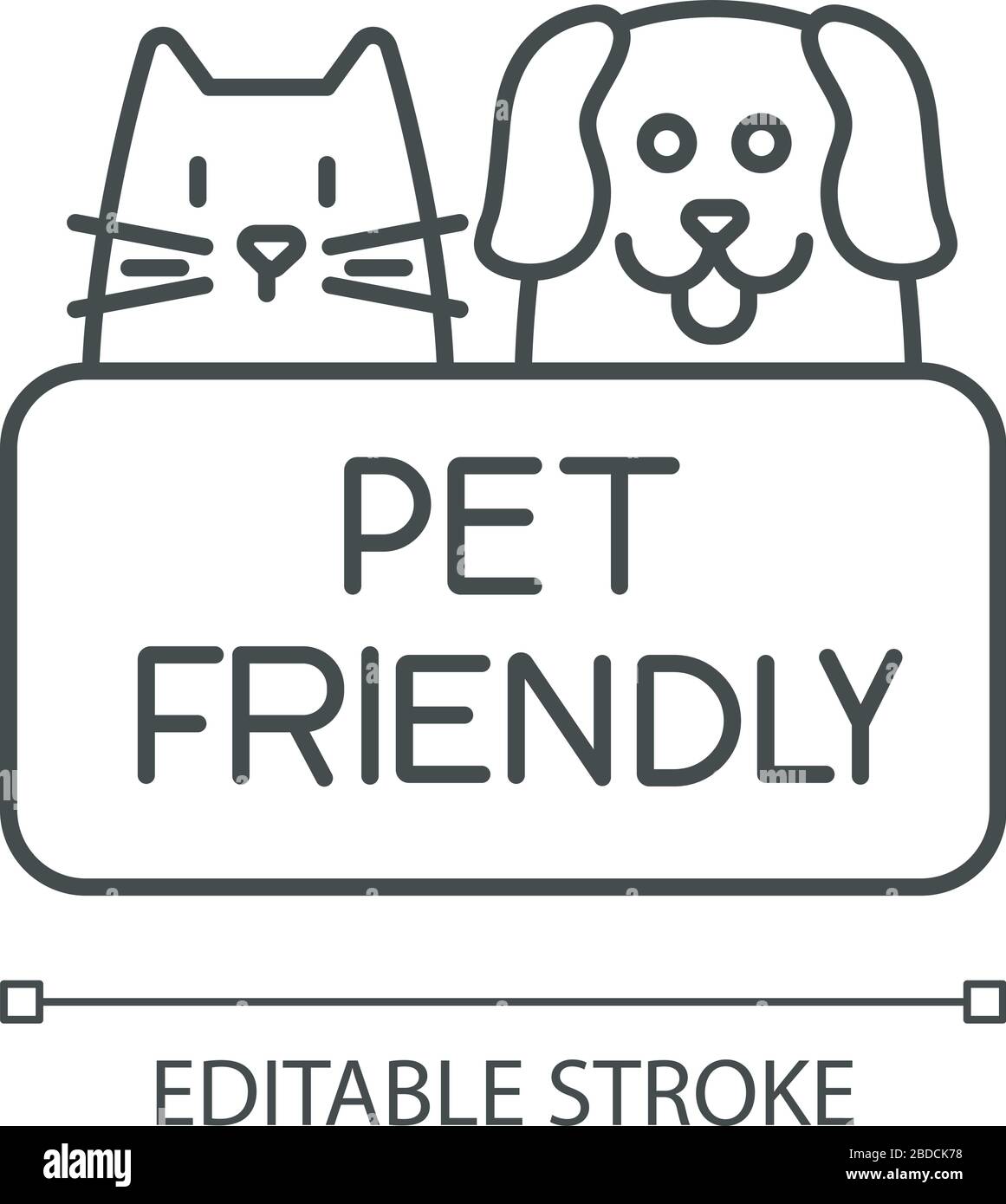 Cat and dog friendly area pixel perfect linear icon. Puppy and kitten permitted, pets welcome. Thin line customizable illustration. Contour symbol Stock Vector