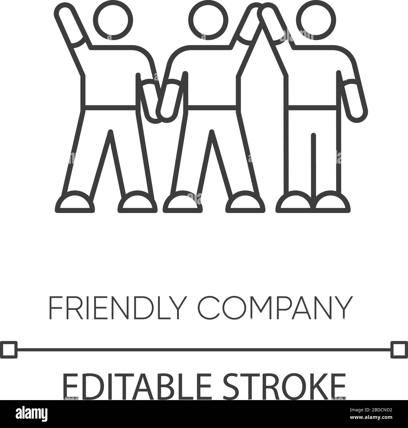 Friendly company pixel perfect linear icon. Thin line customizable illustration. Friendship, social communication, fellowship contour symbol. Vector Stock Vector