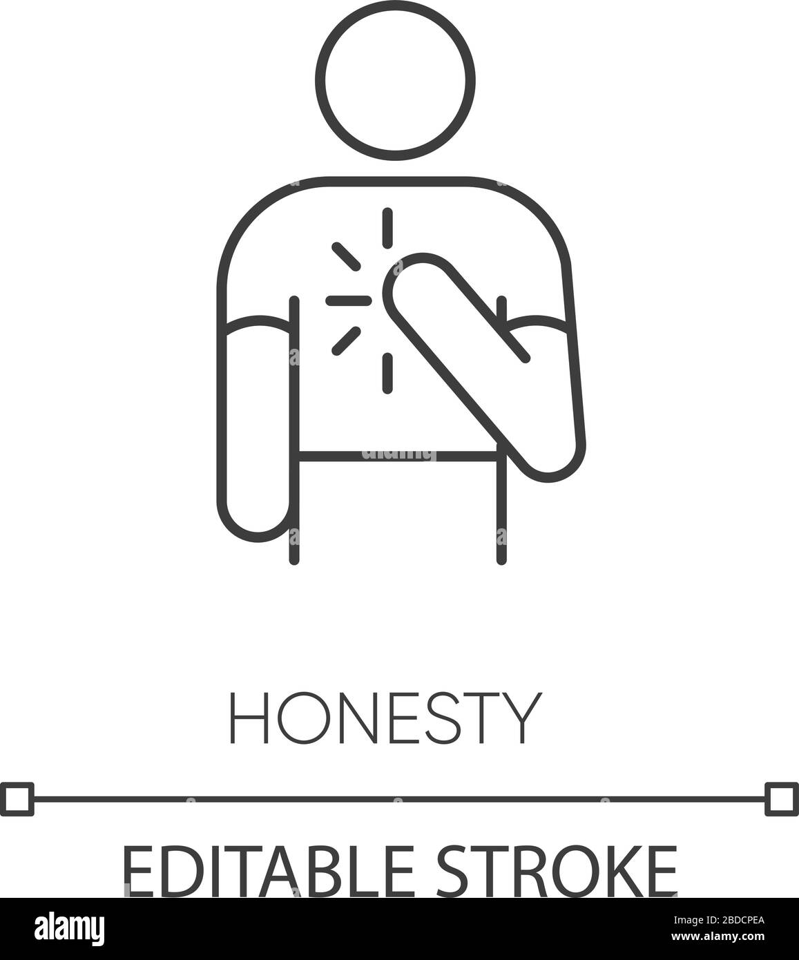 Honesty pixel perfect linear icon. Thin line customizable illustration. Truthfulness, sincerity and credence contour symbol. Trustworthy person Stock Vector