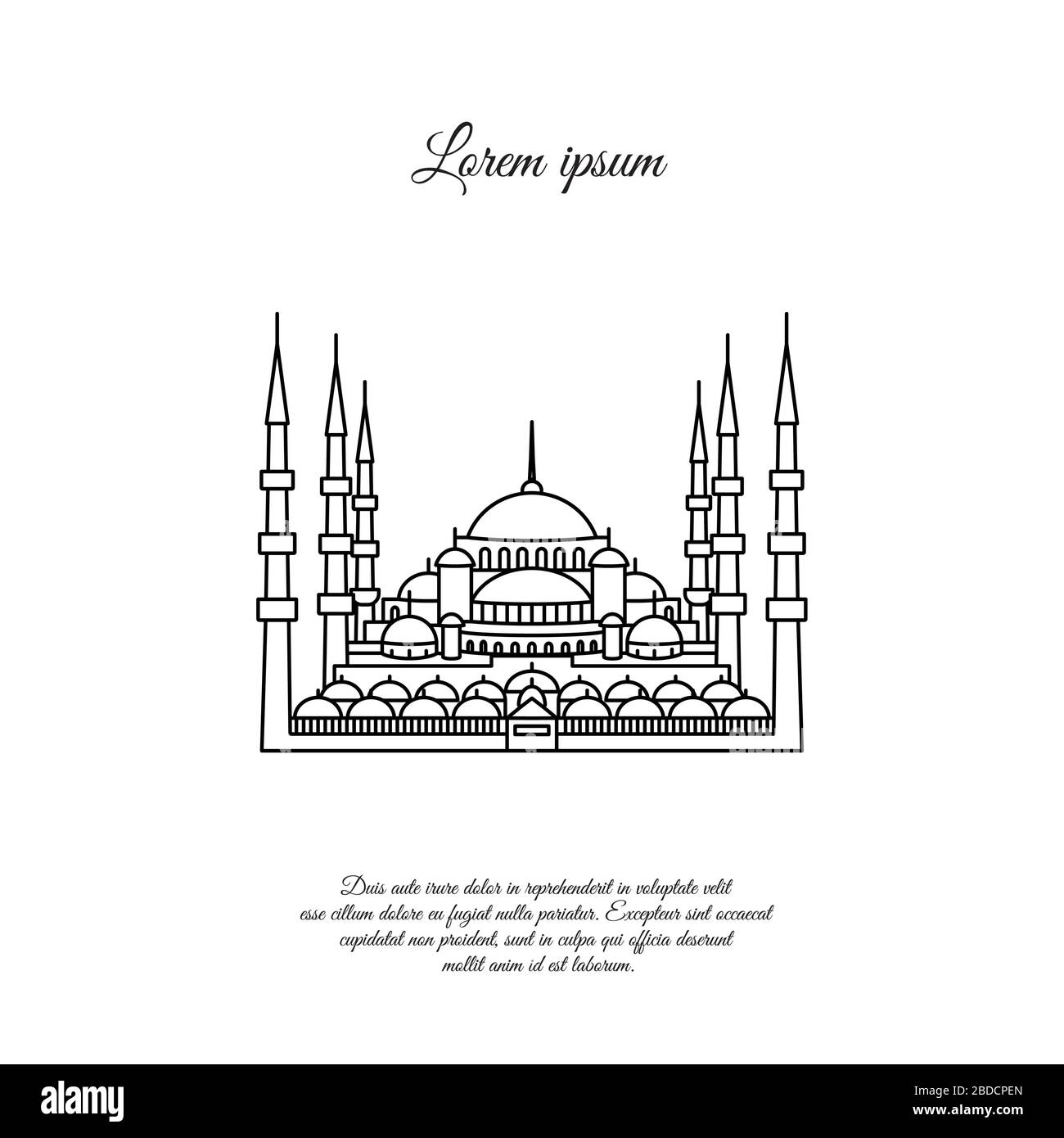 Blue Mosque vector. Blue Mosque in the Stambul. The Sultanahmet. Blue Mosque line icon, sign, symbol. Stock Vector