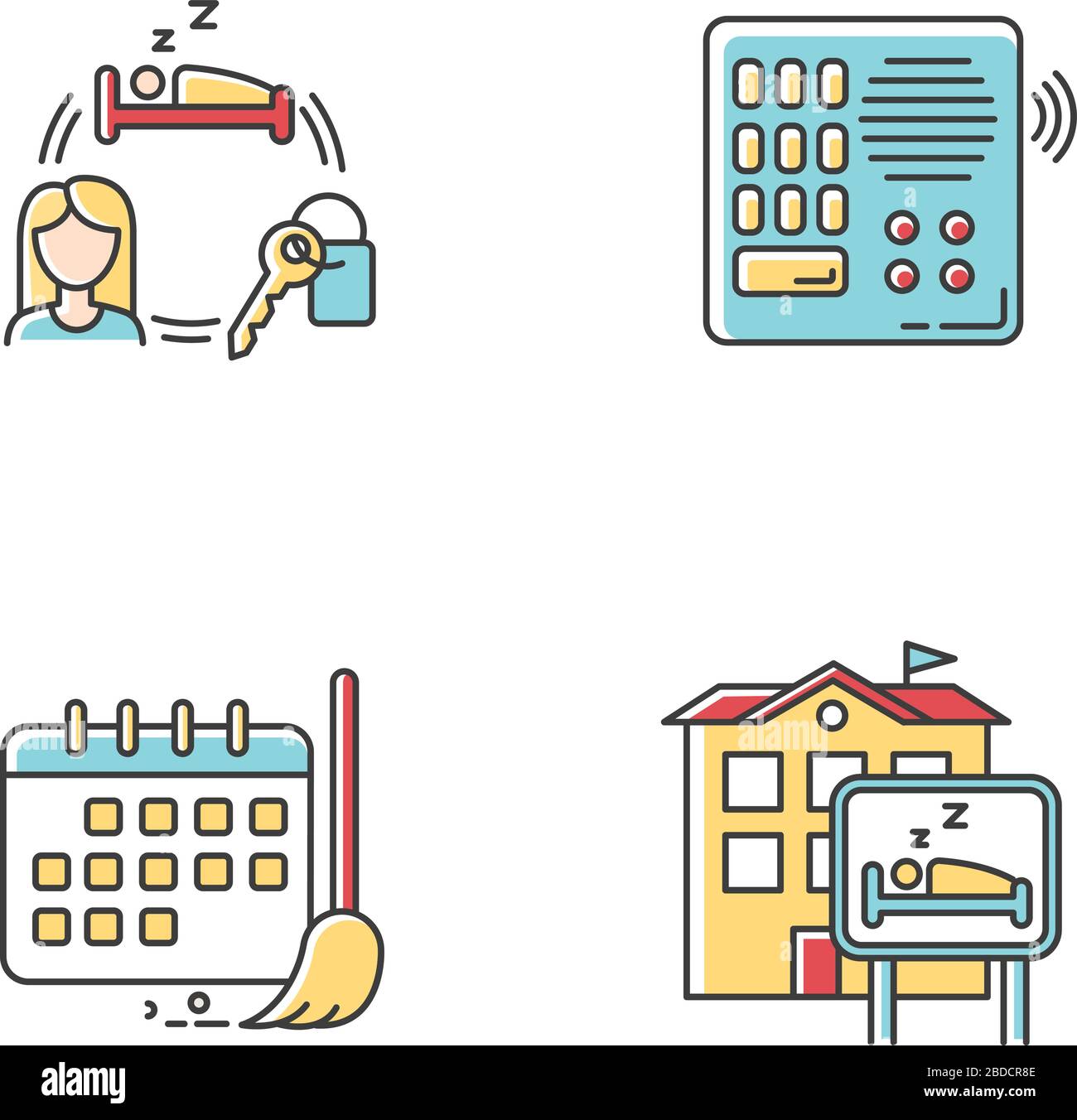 Hostel RGB color icons set. Renting room for night. Intercom. Security ...