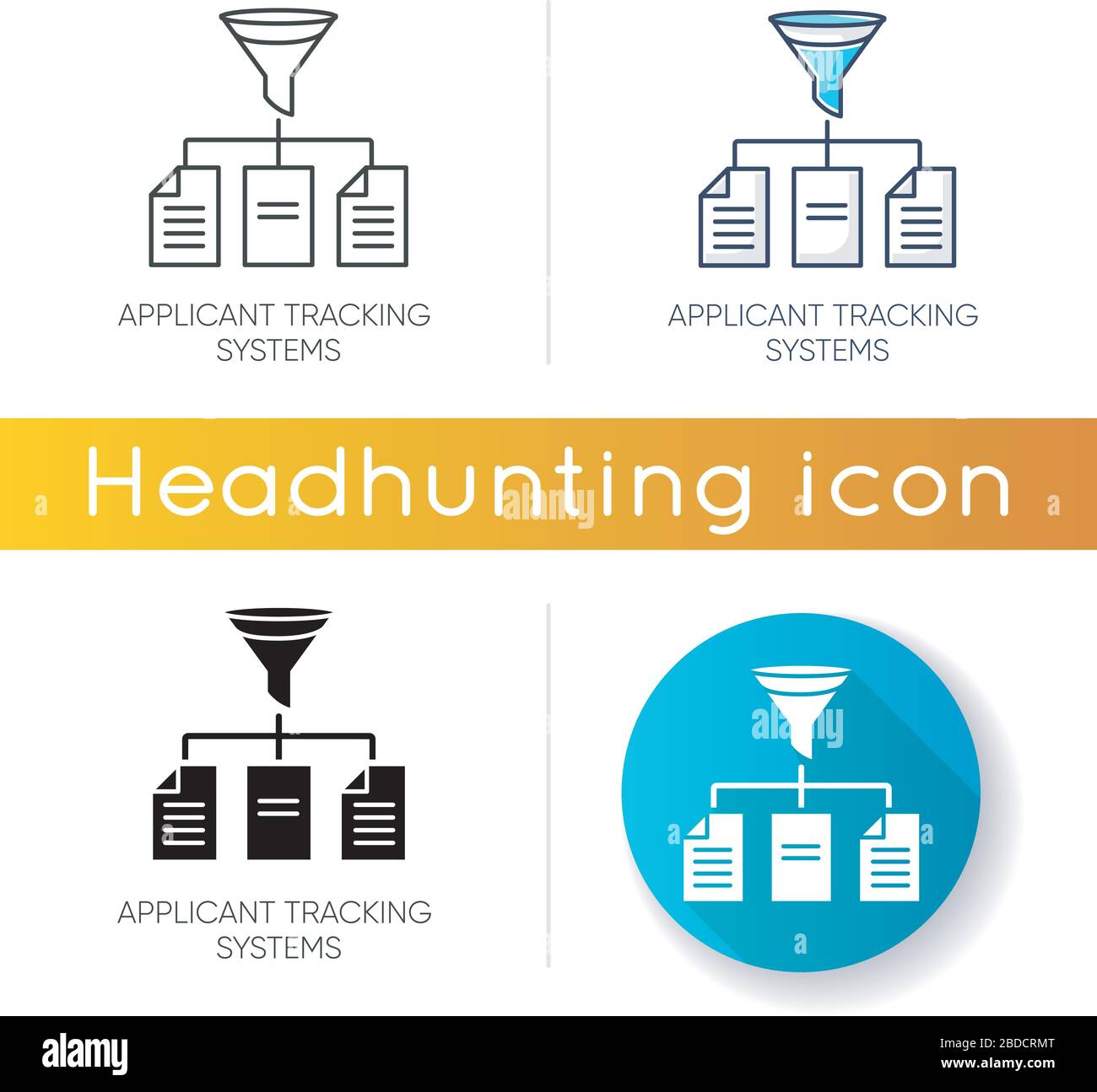 Applicant tracking system icon. Linear black and RGB color styles. Professional recruitment software. CV database, candidate resume management and Stock Vector