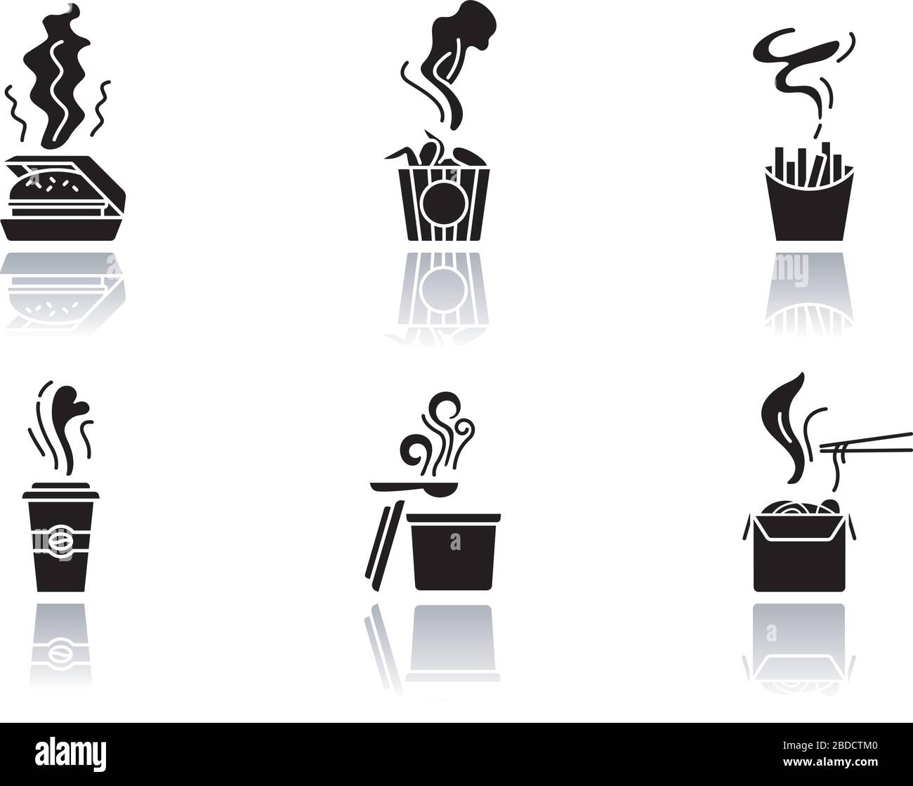 Hot food steam drop shadow black glyph icons set. Fastfood good smell ...