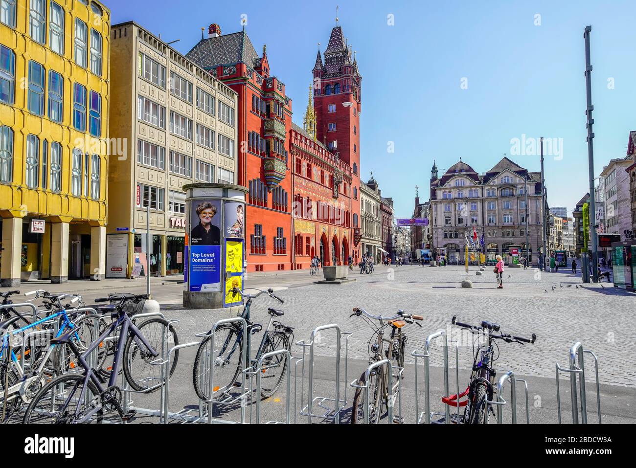 Basel Square Marktplatz and picturesque Town Hall in Basel, Switzerland Stock Photo ...