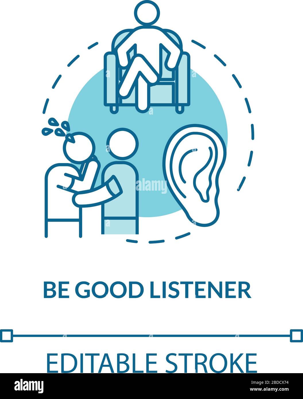 Be good listener concept icon. Friendship relationship advice. People psychological help. Friend support idea thin line illustration. Vector isolated Stock Vector