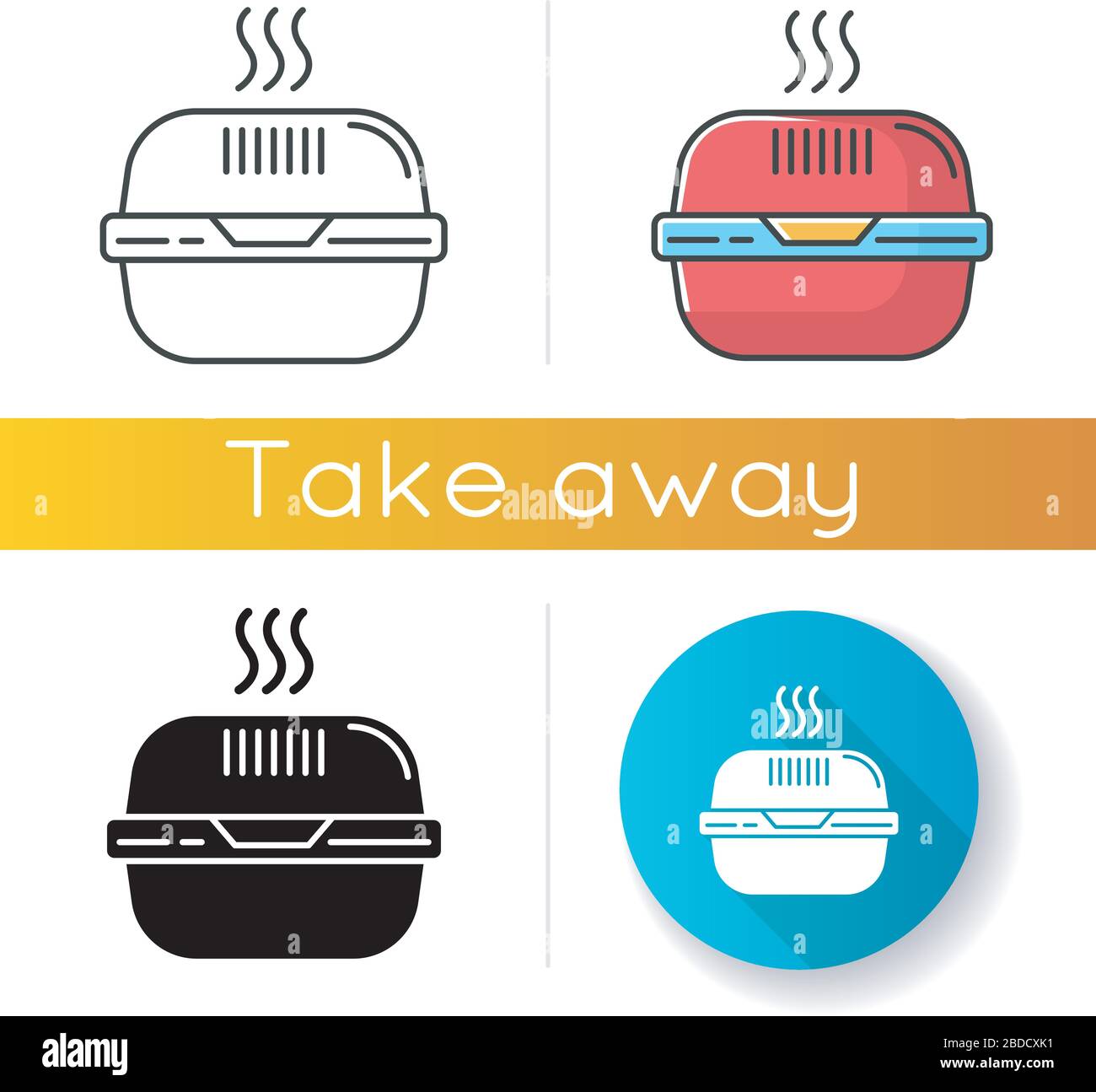 Burger box icons set. Linear, black and RGB color styles. Fast food takeout  container. Takeaway thermo packaging. Plastic lunchbox for hot meal Stock  Vector Image & Art - Alamy
