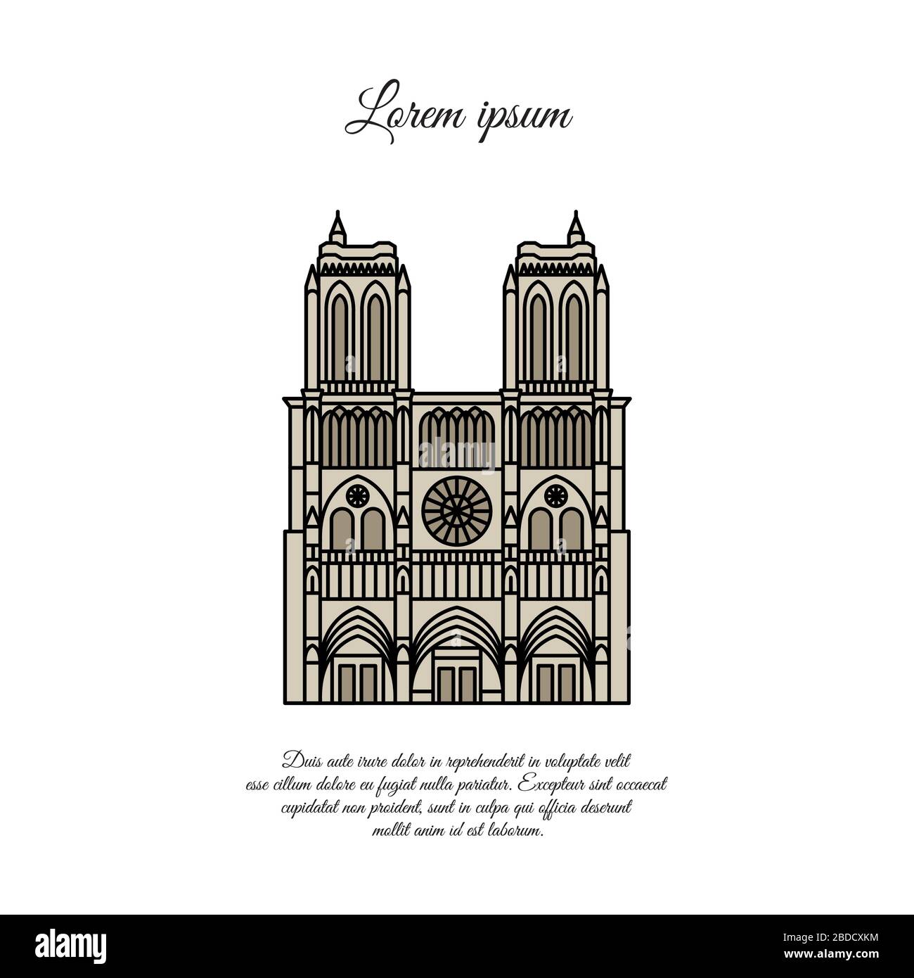 Notre Dame de Paris color vector. Travel vector banner or logo. The famous Cathedral of Notre Dame de Paris, France. French landmark. The Catholic Chu Stock Vector