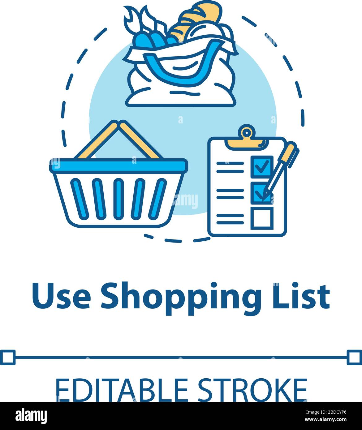 Use shopping list concept icon. Mindful eating, consumerism idea thin line illustration. Avoiding impulse buying, planning purchases. Vector isolated Stock Vector