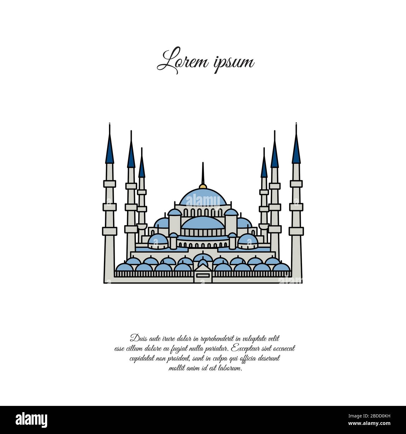 Blue Mosque vector. Blue Mosque in the Stambul. The Sultanahmet. Blue Mosque color icon, sign, symbol. Stock Vector