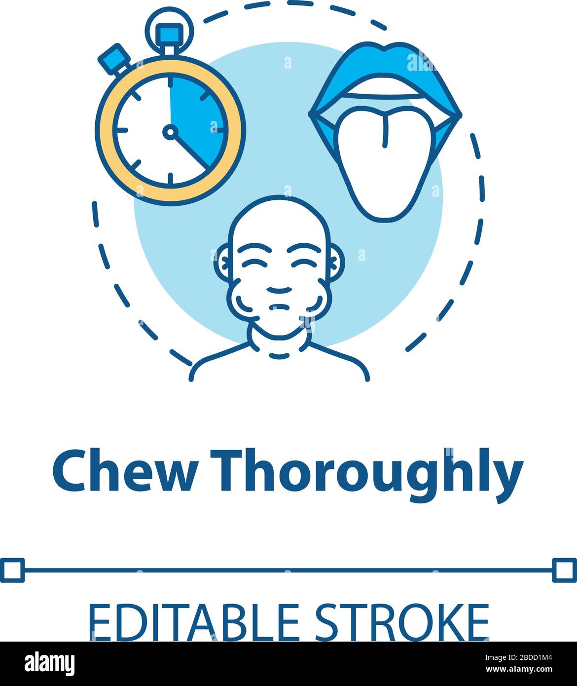 Chew thoroughly concept icon. Conscious nutrition, mindful eating idea ...