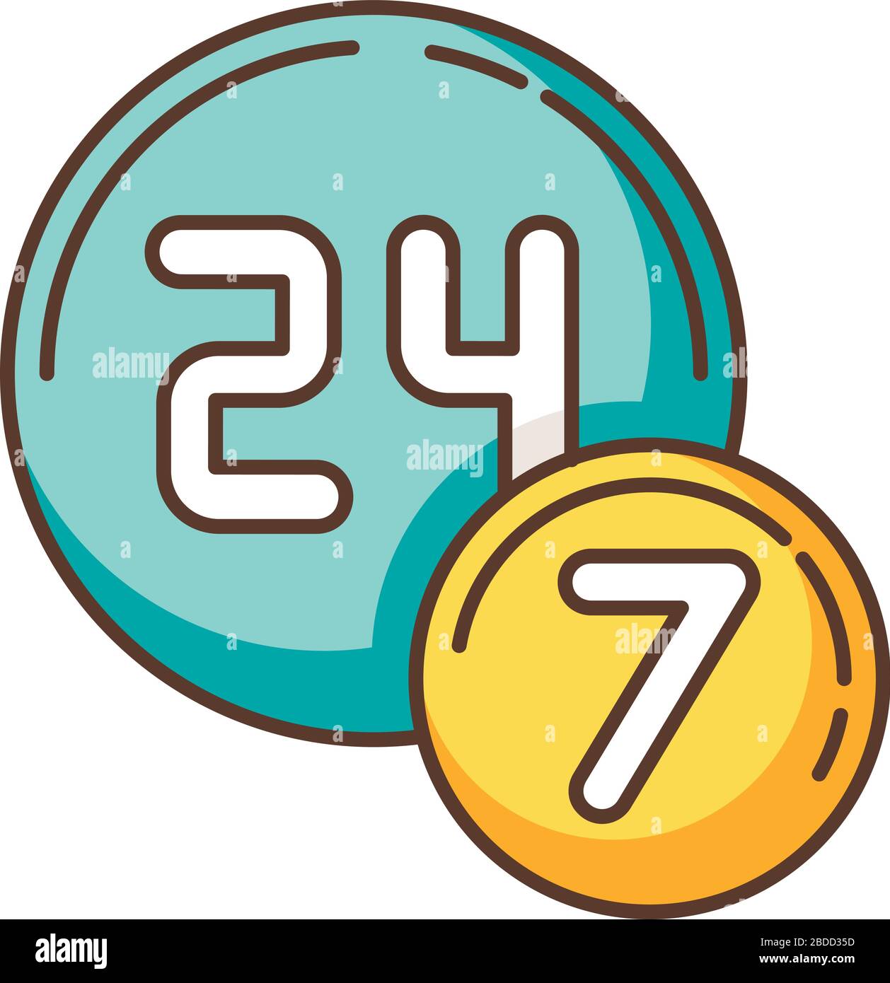 24 7 circle badge RGB color icon. Twenty four seven hours round sign. Always available service. All week open store. Commerce and retail industry Stock Vector