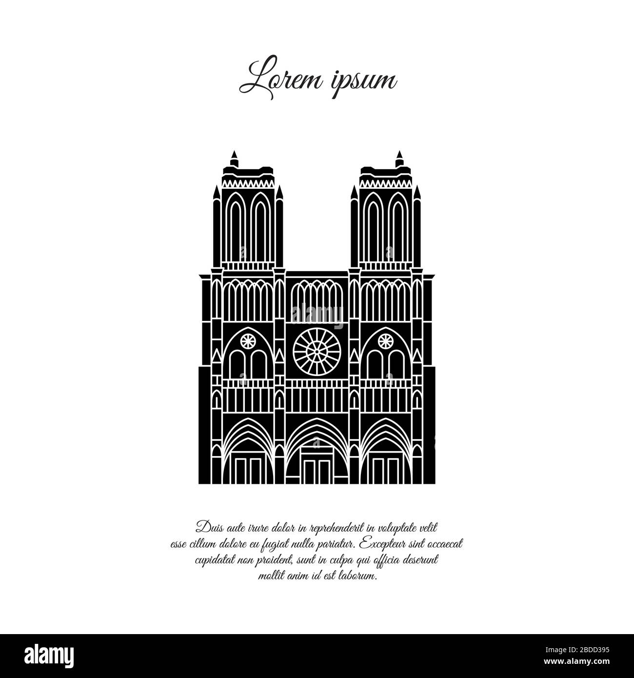 Notre Dame de Paris black vector. Travel vector banner or logo. The famous Cathedral of Notre Dame de Paris, France. French landmark. The Catholic Chu Stock Vector