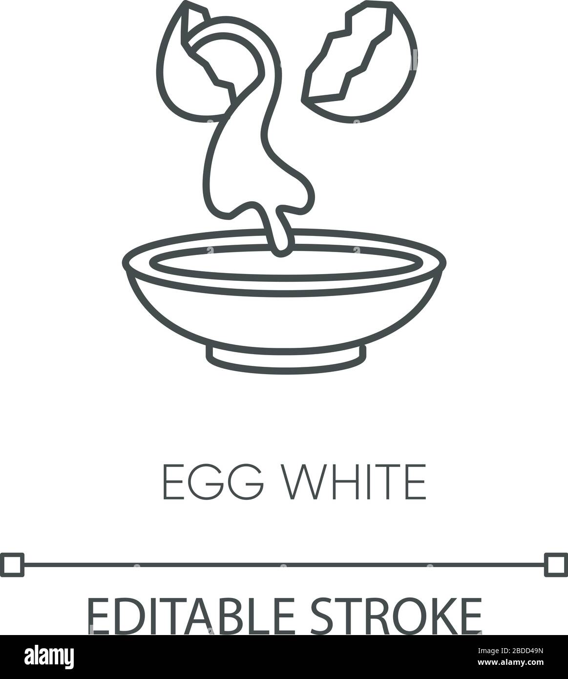 Egg white pixel perfect linear icon. Cracked shell with albumen