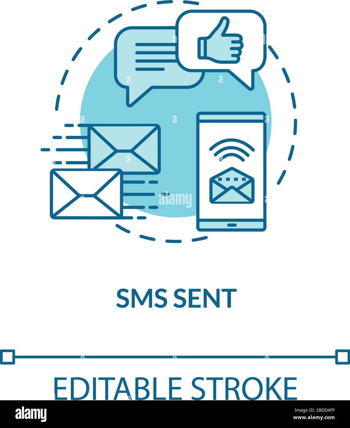 Sms sent turquoise concept icon. Online contact. Chat with messages. Internet mobile access. Roaming idea thin line illustration. Vector isolated Stock Vector