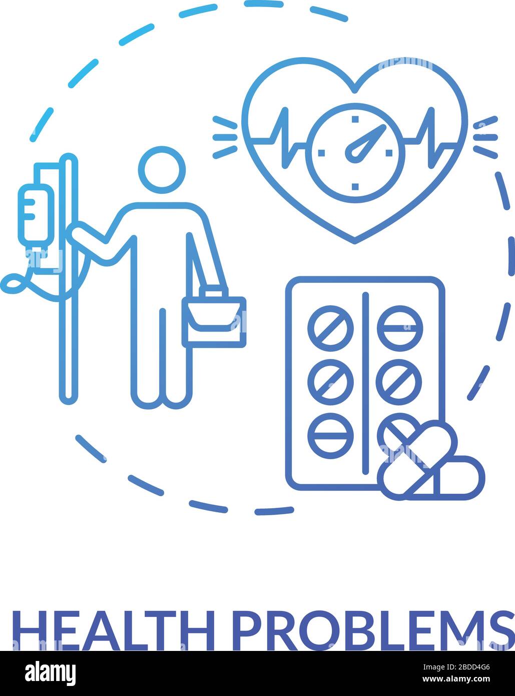 Health problems blue concept icon. Ill patient. Prescripted medication ...