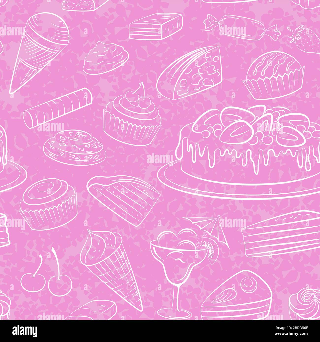 Seamless Background, Food, Sweets White Contours, Pink Wallpaper with