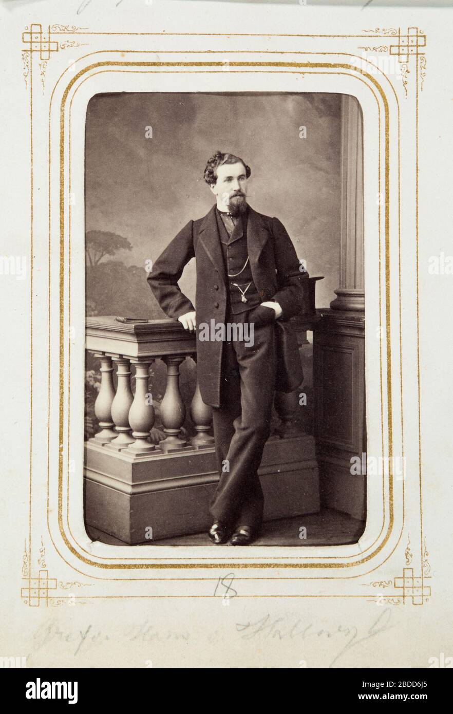 'Fotografiporträtt; Depicted person:  Hans von Hallwyl (Politiker, officer, 1835-1909) Bern - Burgberg, Schweiz - Tyskland  Svenska: Biografi. Fotografiporträtt. 101 porträtt i album.HANS VON HALLWYL. Erhållet av Johanna Kempe, f. Wallis på 1860-talet. 26,5x20,7x4 cm.; 1860s date QS:P571,+1860-00-00T00:00:00Z/8; LSH 107810 (hm dig18964); ' Stock Photo