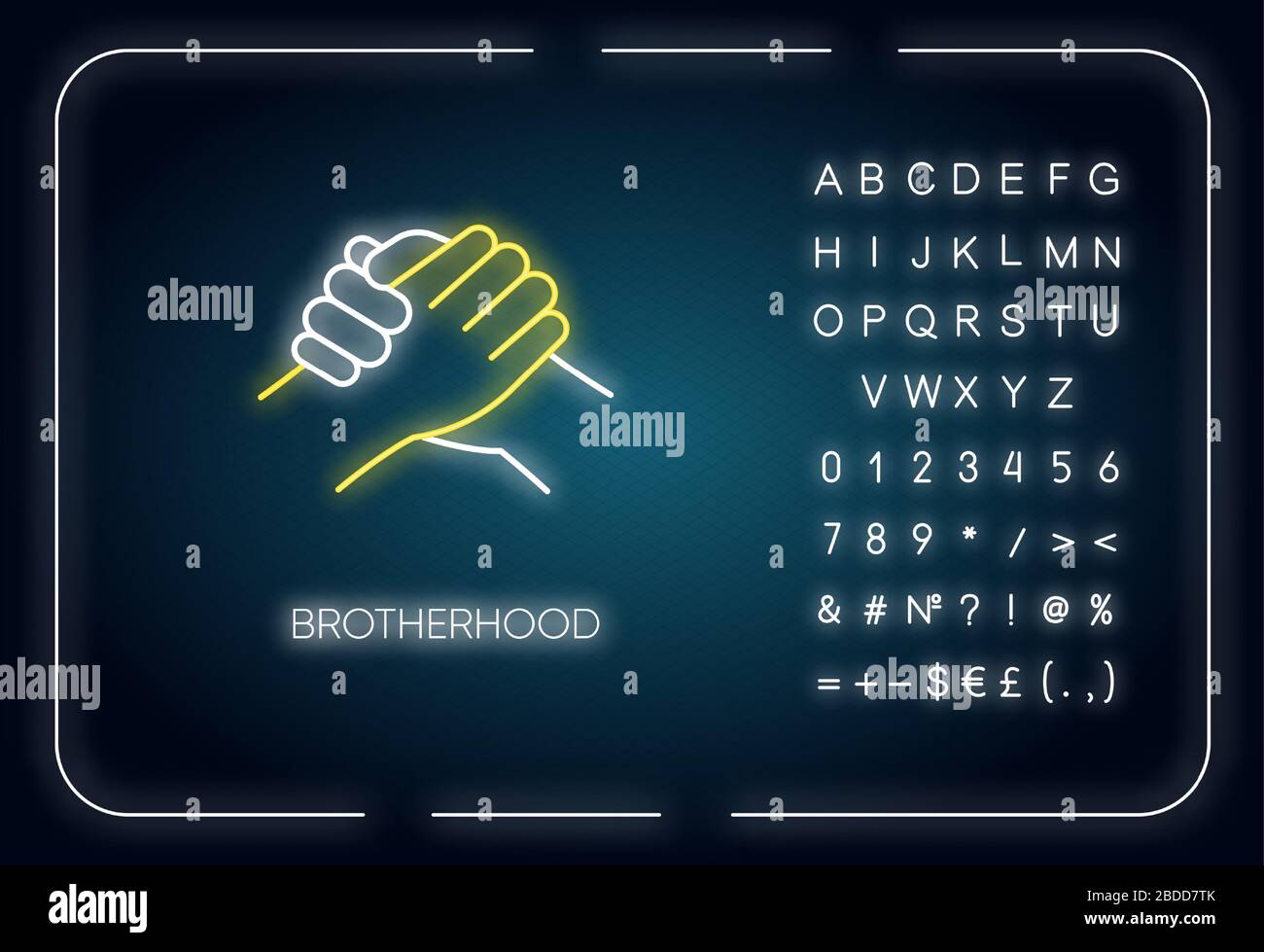 maskulinitet input teknisk Brotherhood neon light icon. Outer glowing effect. Sign with alphabet,  numbers and symbols. Togetherness, unity and fellowship. Manly handshake  vector Stock Vector Image & Art - Alamy