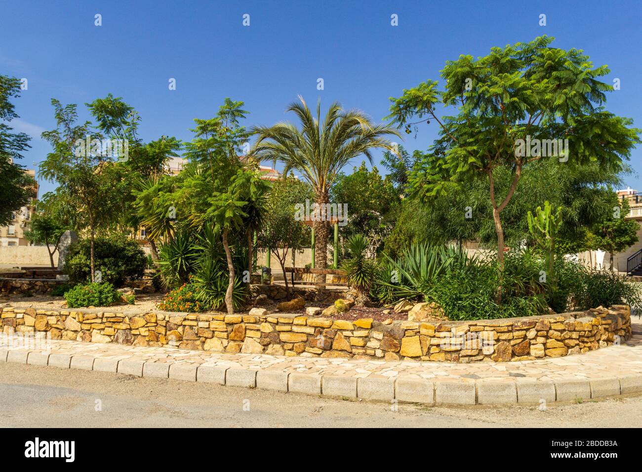 Open Space Rest Area Planted With Trees and Plants, Albox Almeria Province Andalucia Spain Stock Photo