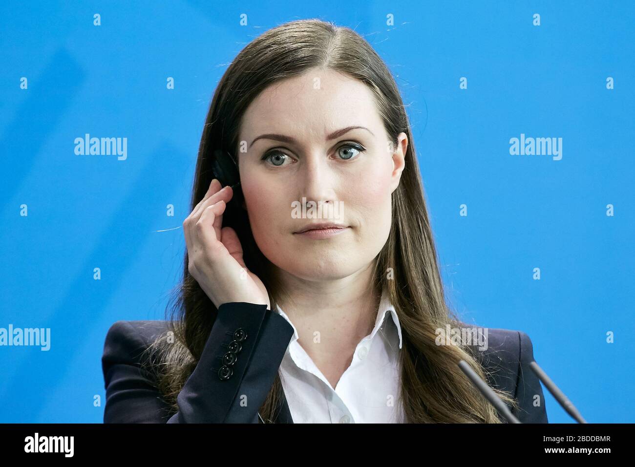 19.02.2020, Berlin, Berlin, Germany - Sanna Marin, Prime Minister of the Republic of Finland at a press conference in the Chancellor's Office. 00R2002 Stock Photo