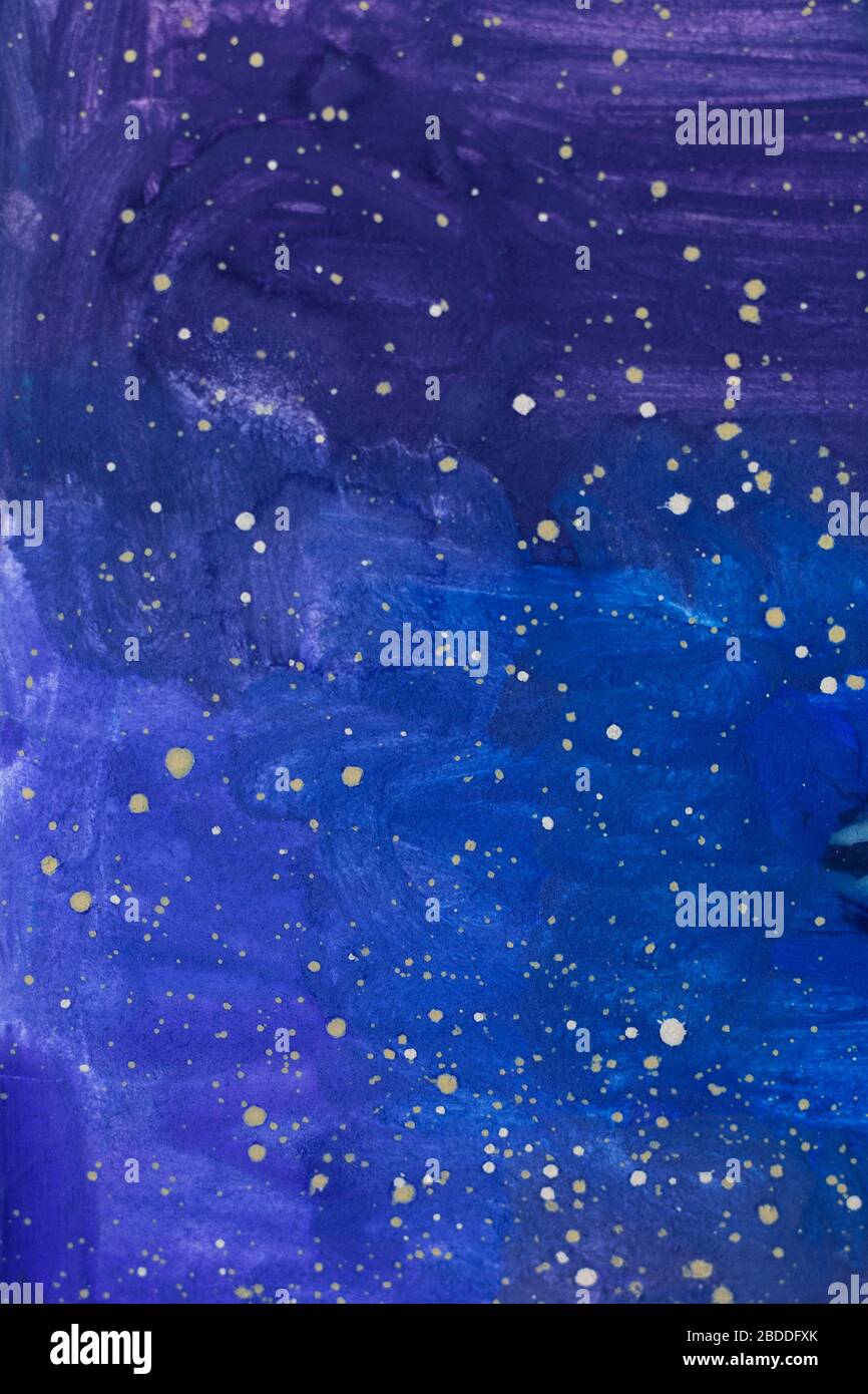 Abstract night starry sky, dark blue space background. Watercolor texture pattern. Stock Photo