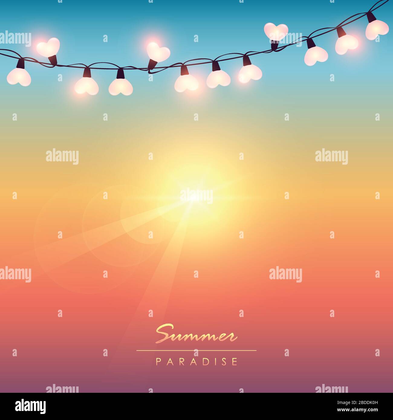 summer paradise sky background with fairy light vector illustration EPS10 Stock Vector